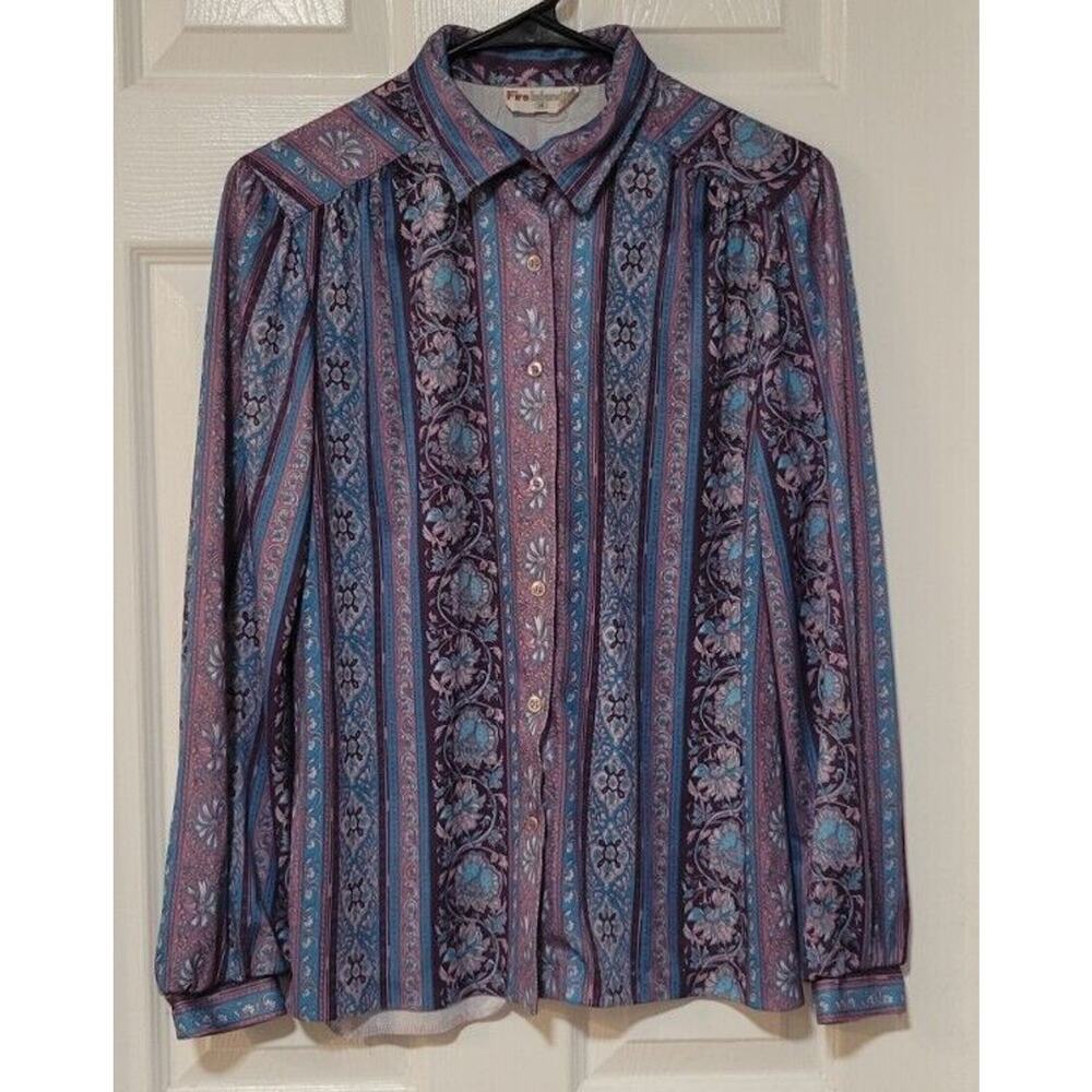 Vintage Fire Islander Womens Purple Button Up Shirt Collar 14 Vintage Blouse